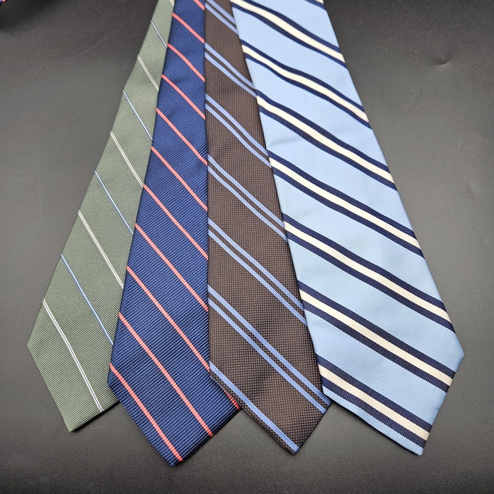 4 Land's End Repp Striped Long Neck Ties 100% Silk Sewn In USA Lot Of 4